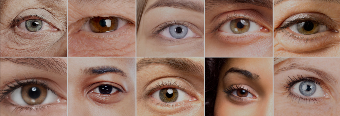 Collage of 10 different peoples eyes.