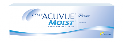 Balení 30 kontaktních čoček 1-DAY ACUVUE® MOIST s technologií LACREON a UV filtrem.